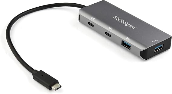 StarTech 4-Port USB-C Hub 10Gbps, 2x USB-A and 2x USB-C, TAA (HB31C2A2CB) | 15W shared downstream power, Driverless, Aluminum, Thunderbolt 3 host compatible, Note no DP alt mode