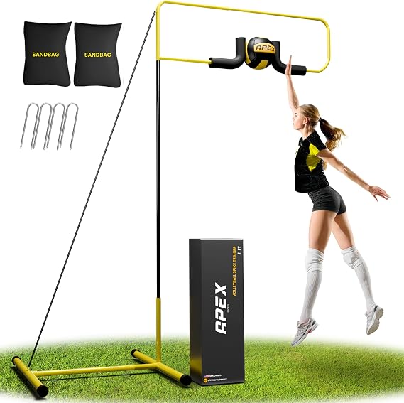 Apex Sports Volleyball Spike Trainer Adjustable Solo Practice Station for Hitting & Spiking Durable 25lb Base, Easy Ball Reload Indoor/Outdoor Training Aid for All Skill Levels