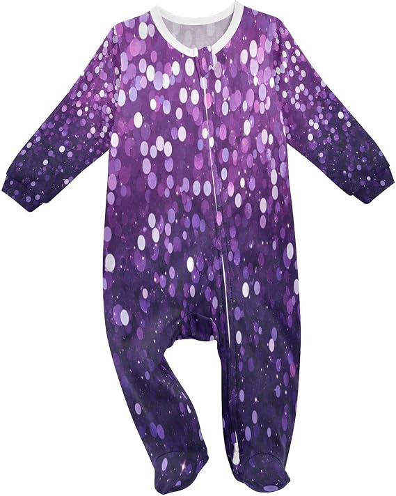 Baby One-Piece Footies Plum Eggplant Gradient Flashing Glitter Sleeper Pjs Footed Bodysuit Rompers Zipper 3M
