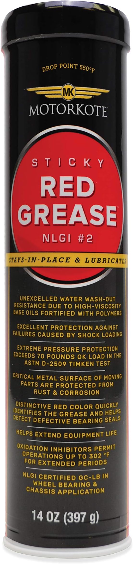 MotorKote Sticky Red Grease | Premium NLGI #2 Heavy-Duty Multi-Purpose Lithium Grease | 14 oz.