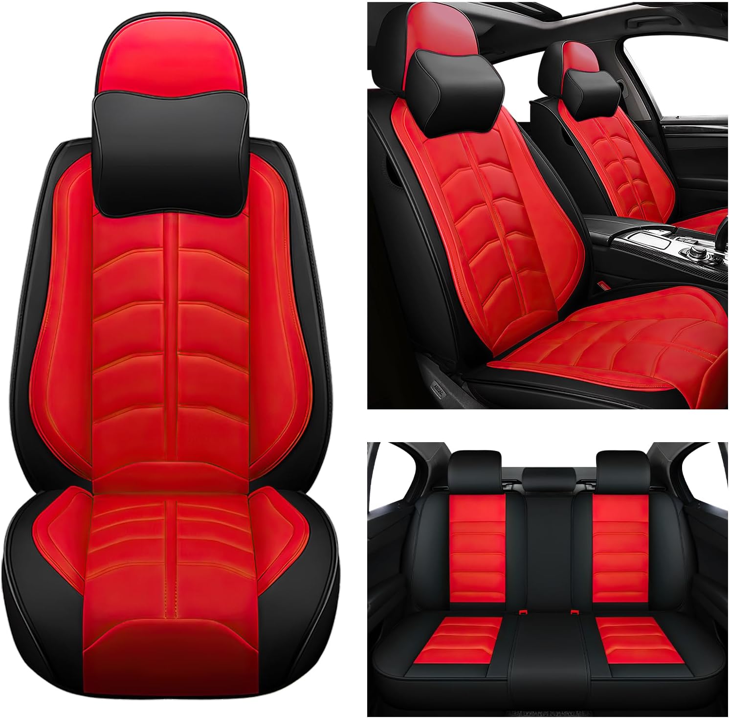Car Seat Cover 5 Seats for Volkswagen ID.4 2021-2023, Premium Nappa Leather Sport Seat Cover, Waterproof and Durable, Airbag Compatible with Car Seat Protectors 5 Seats Luxury,Red Black