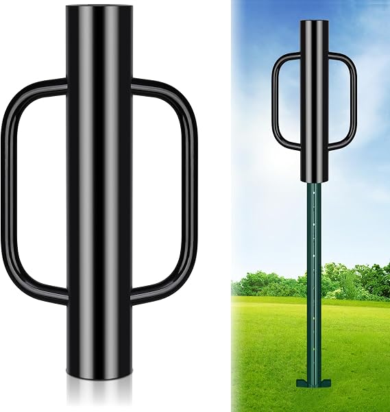 Gtongoko 12 lb Heavy Duty Fence Post Driver Post Pounder with T-Post Driver Handle, T-Post, U-Channel, Metal Post and Sign Post Pole Driver Tool, 17" Black