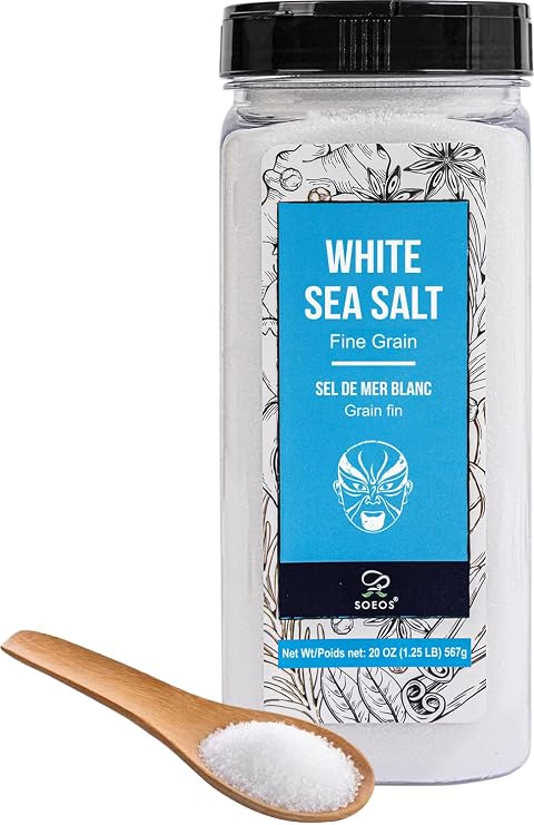 Soeos Sea Salt, Fine Grain, 20 Oz (1.25 Pound), Non-GMO, Nature Himalayan Kosher Salt, Sea Salt for Grinder Refill (Pack of 1)