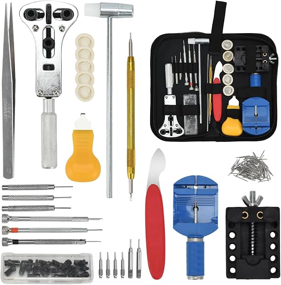 Watch Repair Kit, 152pcs Watch Battery Replacement Tool Kit Including Band Link Remover, Case Back Opener, Screwdriver, Spring Bar, Resizing Tool, Watch Adjustment Tool Kit