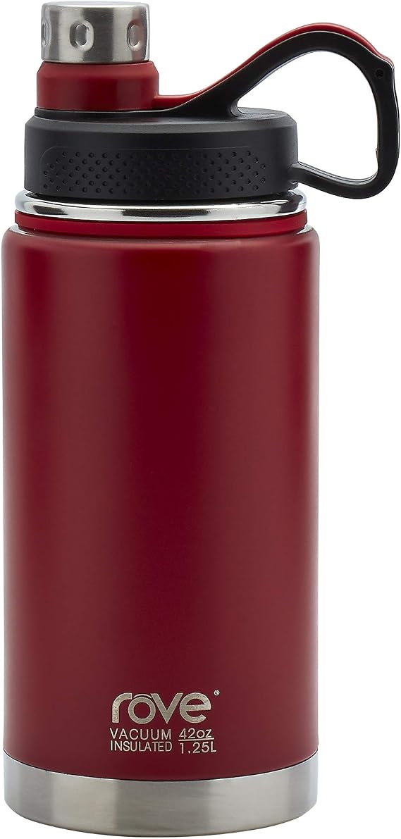 Rove Stainless Steel Unlimited Water Bottle Collection- Double Wall Vacuum Insulated Leak Proof, 42 Ounce Unlimited Water Bottle (Red)