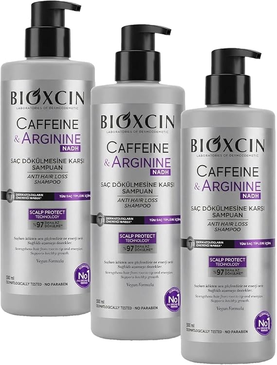 Bioxcin Caffeine & Arginine Şampuan 500 ml – Saç Dökülmesine Karşı Etkili Bakım | BioComplex B11 | Kafein + Arjinin Destekli Hızlı Uzama | Tüm Saç Tipleri İçin (3 paketi)