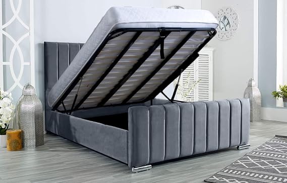 Upholstered Ottoman Bed 4FT6 Double – Steel Plush Double Bed Frame with Headboard, Footboard & Lift-Up Storage Base – Durable Modern Design for Stylish Compact Bedrooms