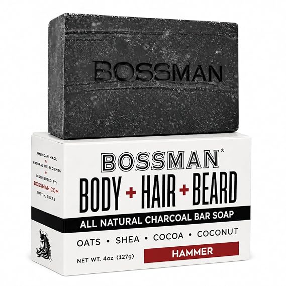 Bossman 4-in-1 Charcoal Soap Bar for Men (4 oz) - Hammer