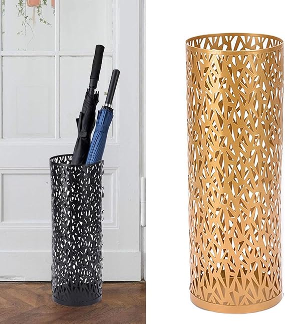 Umbrella Holder for Entryway,Umbrella Stand,Metal Hollowed Freestanding Round Umbrella Holder Organizer Bin,Multifunctional Umbrella Stand Indoor Centerpiece Vase Freestanding for Home (goldenL)