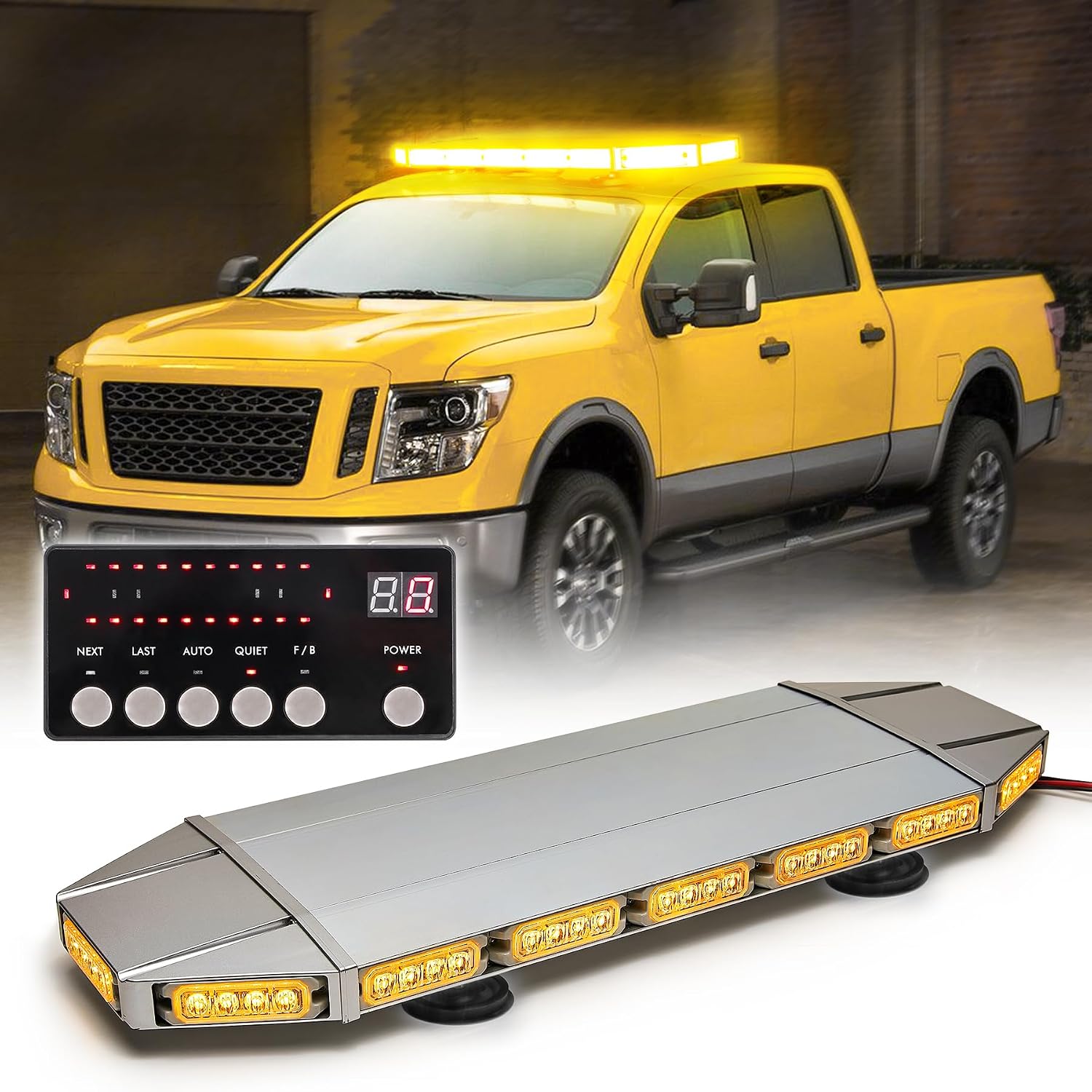 28 Amber Rooftop Strobe Light Bar Emergency 64 LED Warning Hazard Caution Traffic Lightbar Upgrade Magnetic Mount for Security Construction Vehicles Tow Trucks Postal Car Snowplow Patrol Yellow