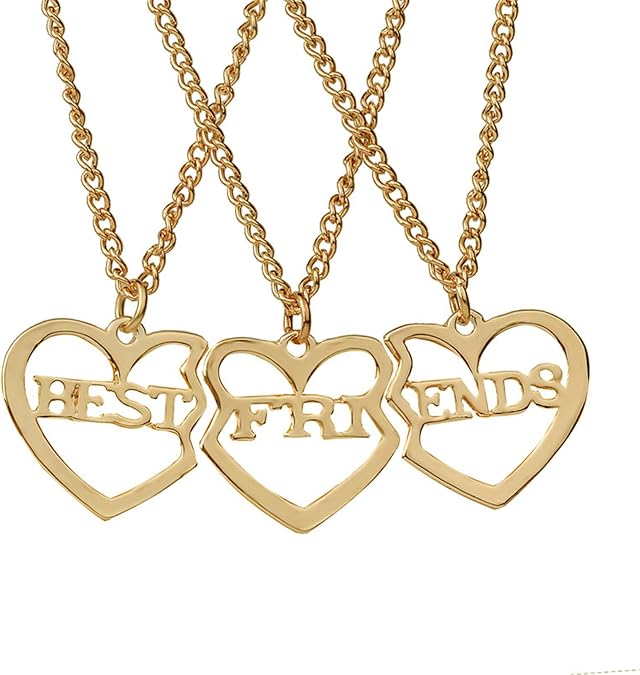 coadipress BFF Best Friend Necklace for 3 friend Fashion Gold Silver Plated Matching Heart Pendant Long Distance Friendship Jewelry Birthday Gift