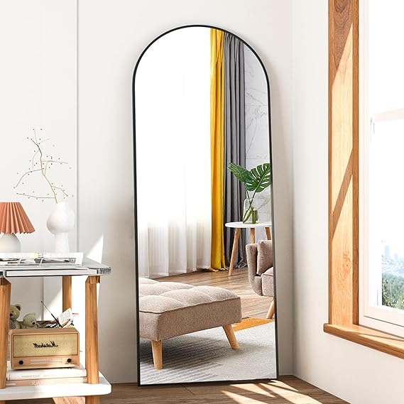 Full Length Mirror, 56"x16" Arch Mirror Floor Mirror with Stand, Black Arched Full Body Standing or Leaning Mirrors for Bedroom, Living Room