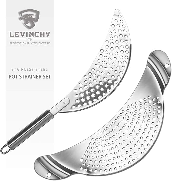 2-Piece Stainless Steel Kitchen Pot Strainer Double Handles