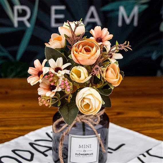Artificial flower bud, Pack of 3 Fake Flowers Vintage Artificial Peony Silk Flowers for Wedding/Home Decor or As a Gift to Wife/Mother/Friend (Orange)