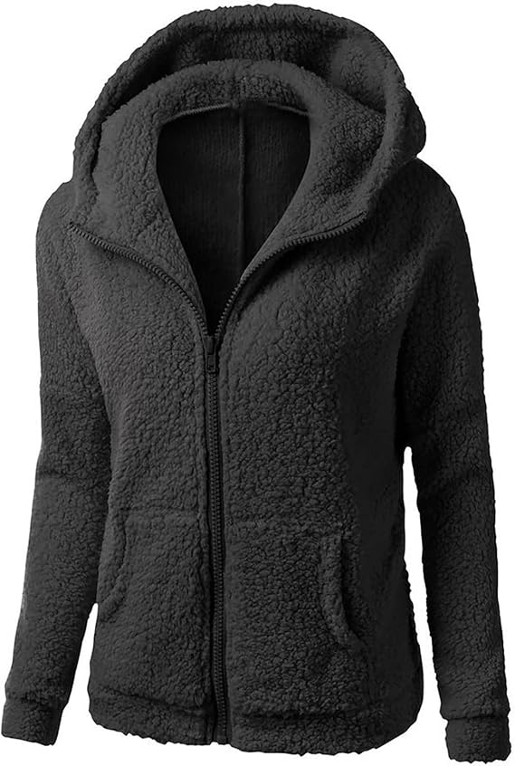 Trendy Sherpa Jacket for Women Winter Warm Wool Coats Zip Up Hoodie Sweater Coat Hooded Long Sleeve Outwear