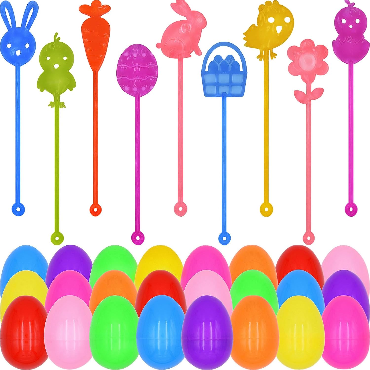 24 Pack Easter Sticky Hands Toys with 24 Pcs Plastic Easter Eggs, Easter Bunny Egg Chick Carrot Flower Basket Sticky Stretchy Toys for Kids Girls Boys Easter Basket Stuffers Party Favors Gifts