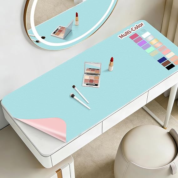 Makeup Mat for Vanity to Protect Desk Top, 31.5x15.7in, Blue and Pink