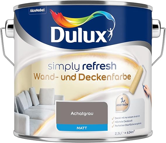 Dulux Simply Refresh Wand- und Deckenfarbe - Achatgrau - 25 Liter - Erfrischende langlebige Innenfarbe für ein schönes Zuhause