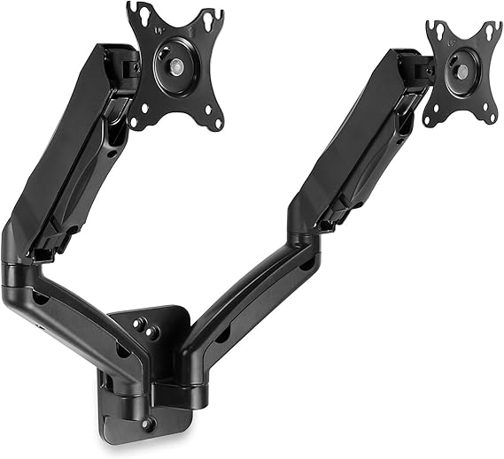 Mount-It! Dual Monitor Wall Mount - 2 Monitor Wall Mount Arms - Full Motion Height Adjustable Computer Monitor Wall Mounting Bracket with Two Articulating Arms for up to 27" Screens, 75 100 mm VESA