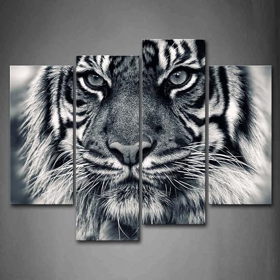 Black and White Tiger with Eye Staring and Beard Wall Art Painting Pictures Print On Canvas Animal The Picture for