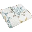 Levtex Home - Lottie - Throw - Patchwork - Sienna Teal Green Ochre Taupe and Cream - Throw Size 50x60in. -Cotton