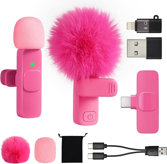 Mini Microphone for iphone Android Phone Tablet ipad PC, Usb C Wireless Lavalier Mic for Video Recording Vlogging Youtube Tiktok Podcast Interview content creators, Type C Tiny Microphones Rose Pink