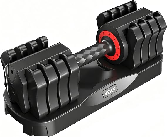 VEICK 25lb Adjustable Dumbbell Set, Quick Dial with Non Slip Handle, Stand