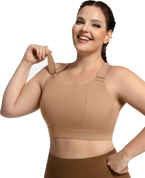 High Impact Molded Cup Sports Bra Adjustable Criss Cross for Big Busts