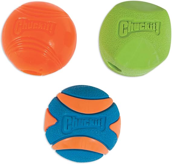 Chuckit Gen 1 Fetch Pack Dog Balls - Interactive Dog Toys, High-Bounce Fetch Ball, Floating Ultra and Rugged Balls, Durable - Size Medium, 2.5-inch Diameter, Set of 3 | Chuckit! Dog Ball Toys for Medium Breeds, 2.5 In; 3 Pack Includes Erratic, Strato and Ultra Squeaker Balls