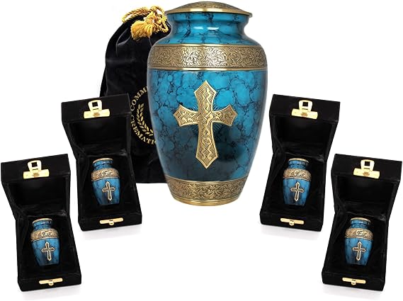 Large Moonstone Cross Urn & Four Keepsakes