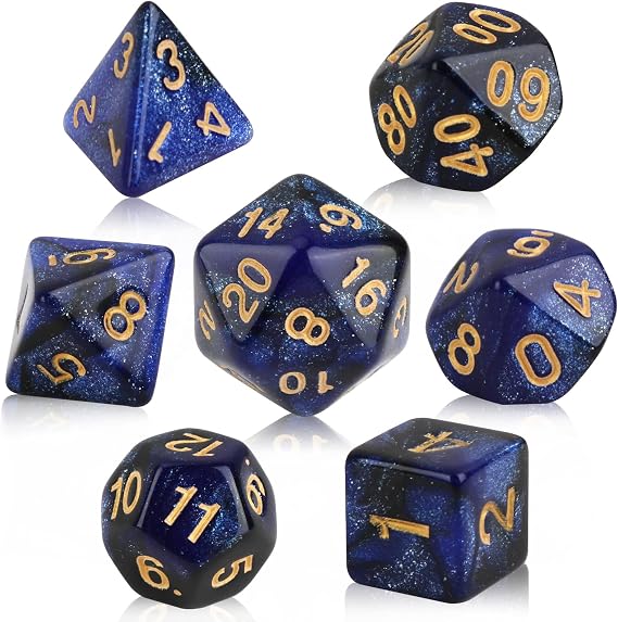 7PCS DND Dice Set, Resin Polyhedral Dice (Blue Mix Black) | Nebula Dice Board Playing for Dungeons and Dragons RPG MTG Table Games Tarot D&D D20 D12 D10 D8 D6 D4
