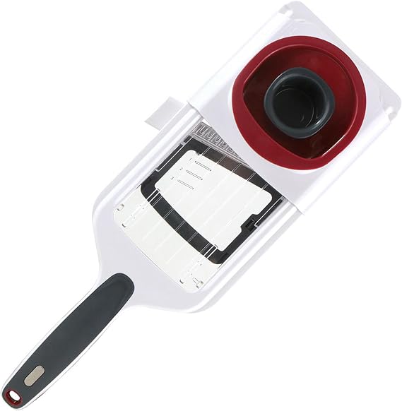 Zyliss Easy Control Handheld Slicer - Vegetable Slicer & Chopper - Fruit Cutter - Handheld Slicer with Two Stainless Steel Blades - Dishwasher Safe - White/Red, 13 inches