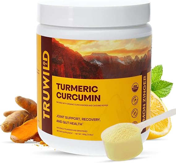 TruWild Vegan Turmeric Curcumin Drink Mix Powder with Organic Curcuminoids Black Pepper Ginger to Support Wellness and Joint Health, All Natural Made in USA, 20 Servings