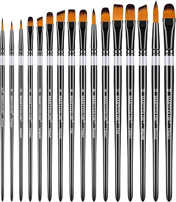 Paint Brushes Set for Acrylic, 16 pcs Nylon Hair Brushes for Oil Watercolor Face Body Rock Art, Artist Kits for Beginners and Professionals
