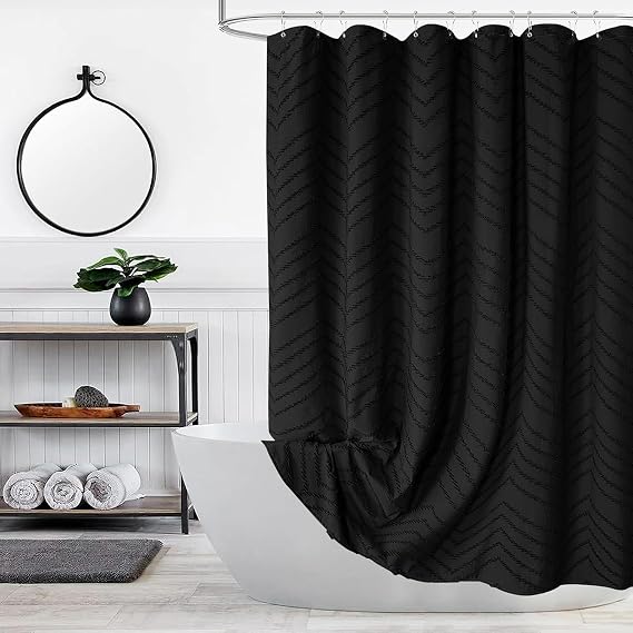Black Boho Fabric Shower Curtain 72 x 84 Inches