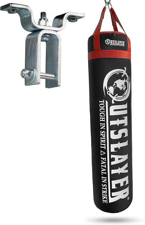 Outslayer Heavy Punching Bag Set w/Mounting Gear: 80-150lb, 14-18 Inch Wide, 44 Inch to 6ft Tall | Filled/Unfilled | Boxing/MMA | Superior USA Craftsmanship