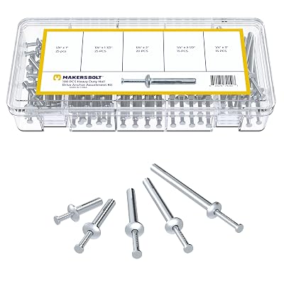 Concrete Anchors Assortment 100 Pieces, Hammer Drive Nail Set 14 Diameter, 1 to 3 Length by Makers Bolt