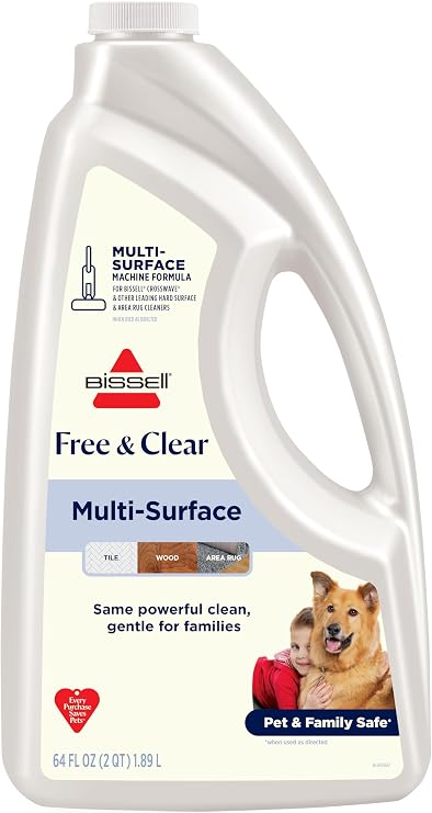 Bissell MultiSurface Free & Clear Floor Cleaning Solution, 64 oz FragranceFree Cleaner for Sealed Hard Floors & Area Rugs, Safe for Kids & Pets, Compatible with CrossWave & SpinWave Machines