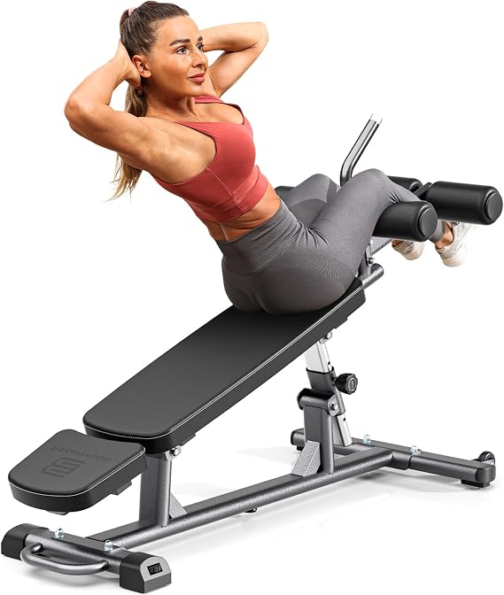 Semi-Commercial Sit-Up Bench with Reverse Crunch Handle for Ab & Core Workout and Decline Bench Press, Adjustable Weight Bench Press Set with 4 Adjustable Heights for Home Gym Strength Training