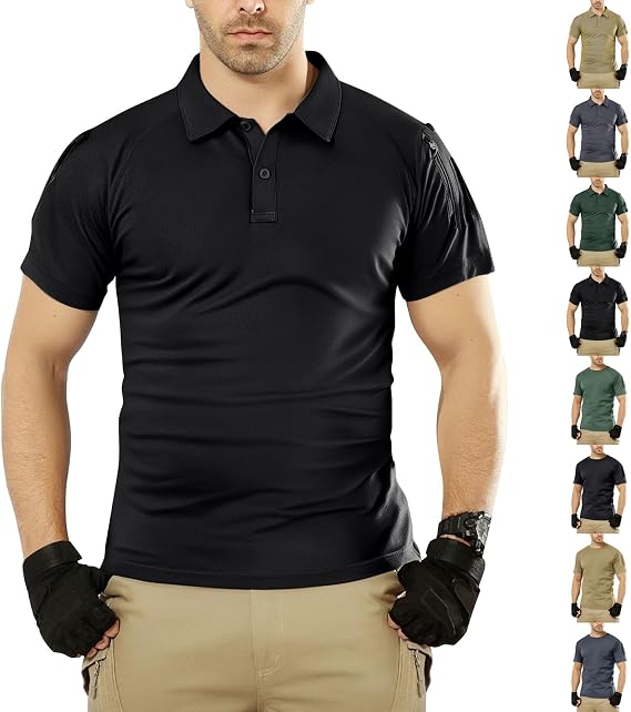 Short Sleeve Polo Shirts for Men Quick Dry Big and Tall Golf Tactical Tshirts Moisture Wicking T Shirts with Pockets