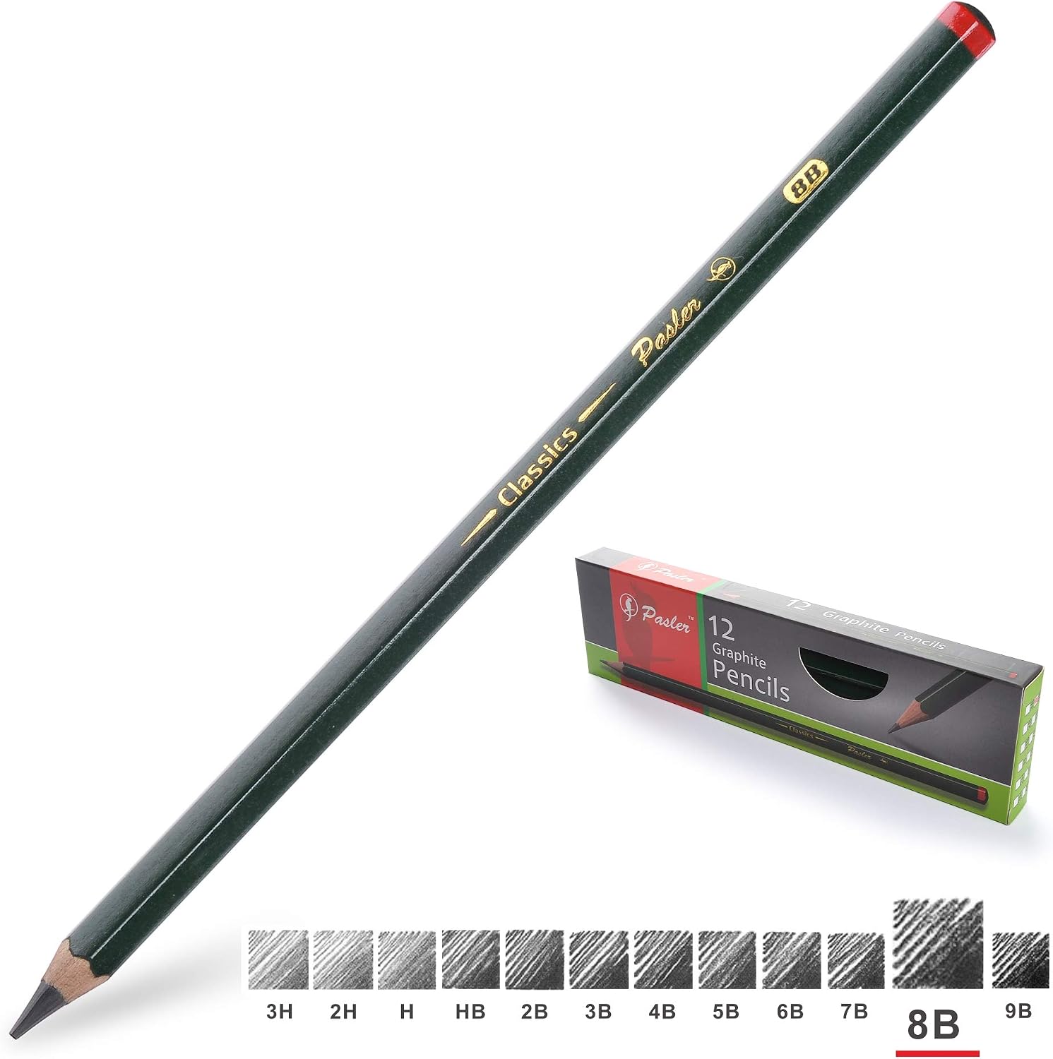 Pasler Professional Graphic Sketching Drawing Pencils 12 Count 8B