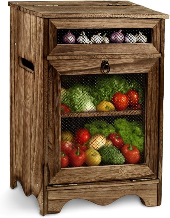 Wooden Countertop Storage Bin Box, Countertop Cabinet for Fruits and vegetables, Wooden Bread Boxes, Potato Onion and tomato Storage, Coffee Station,11.8W x 6.8D x 16H in, Rustic Color, UK