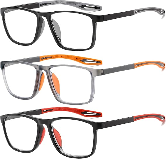 3 Pack Reading Glasses Men Sporty Blue Light Blocking Comfortable and Flexible Lightweight Readers