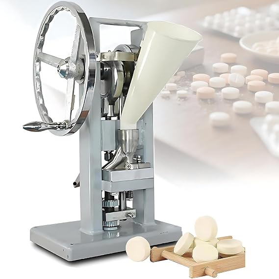 Candy Sugar Pill Tablet Press Machine, Manual Tablet Press - Hand-Crank Powder Tablet Machine 0-2000 Pieces/Hour, Adjustable Thickness 0-6mm, Compact and Efficient Stamping Tool