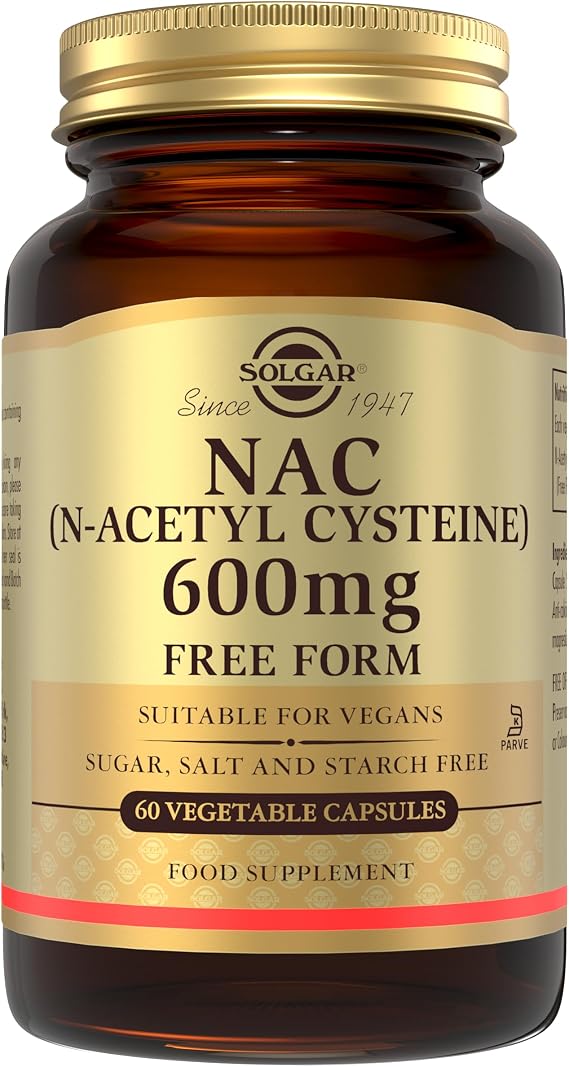 Solgar NAC (N-Acetyl-L-Cysteine) 600 Mg Vegetable Capsules - Pack of 60 - Healthy Skin, Hair and Nails - Vegan