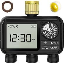 Watering Computer, Watering Clock with Rain Delay/Automatic and Manual Mode, IPX5 Waterproof/Large Display LCD Display Water Timer for Garden Lawn (3 Outputs 1T)