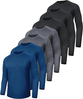 7 Pack Long Sleeve Shirts for Men - Quick Dry Moisture Wicking Sun Protection UV UPF T-Shirts for Fishing Workout Gym