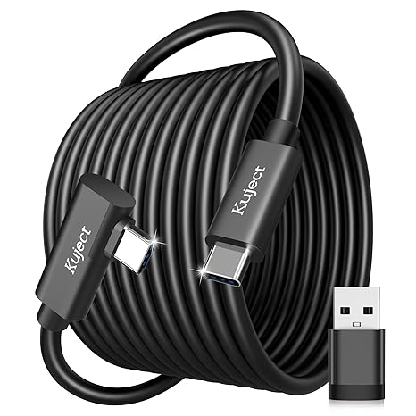 Kuject Link Cable 20FT Compatible for Quest 3S/3, Quest 2/Pro, Pico 4, VR Headset Accessories Cable for Rift S/Steam VR Games, USB 3.0 Type C to C High Speed Data Transfer Charging Cord for Gaming PC