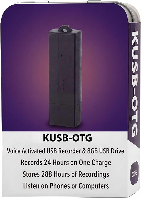 K-USB Voice Activated USB Audio Recorder, 25-Day Standby Recording Device | Stores up to 288 hours with 8GB storage for extended use. Easily play back recordings on computers, phones, and tablets.