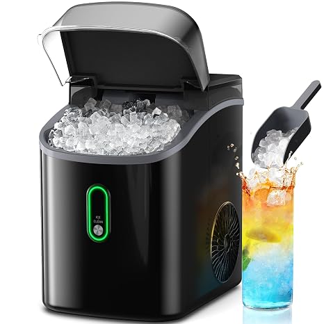 Silonn Nugget Ice Maker Countertop - Pebble Ice Maker Machine with Self-Cleaning Function 33lb/24H Ice Maker for Home Kitchen Office